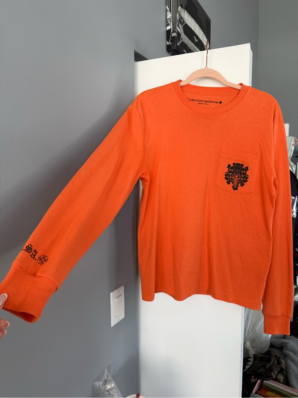 Chrome Hearts Vine Dagger Orange Long Sleeve Pocket T-Shirt – Size Small